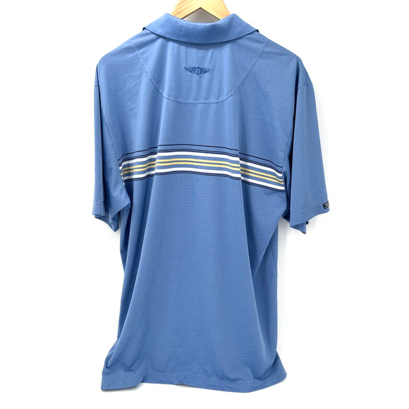 Straight Down Polo Shirt Mens Large Blue Striped Classic Short Sleeves - Picture 3 of 8